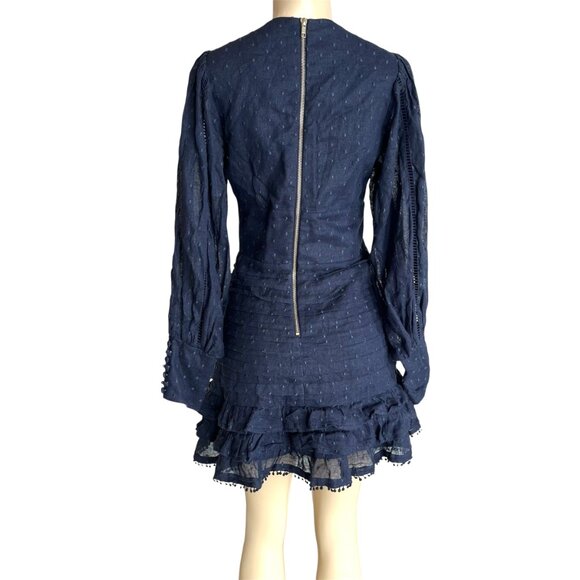 "Clearance" Mackenzie Mode Mariposa Navy Swiss Dot Ramie Ruffled Mini Dress Sz 4 - Picture 2 of 12